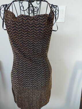BCBGeneration Chevron Printed Glittery Cowl Neck Dress Size XXS